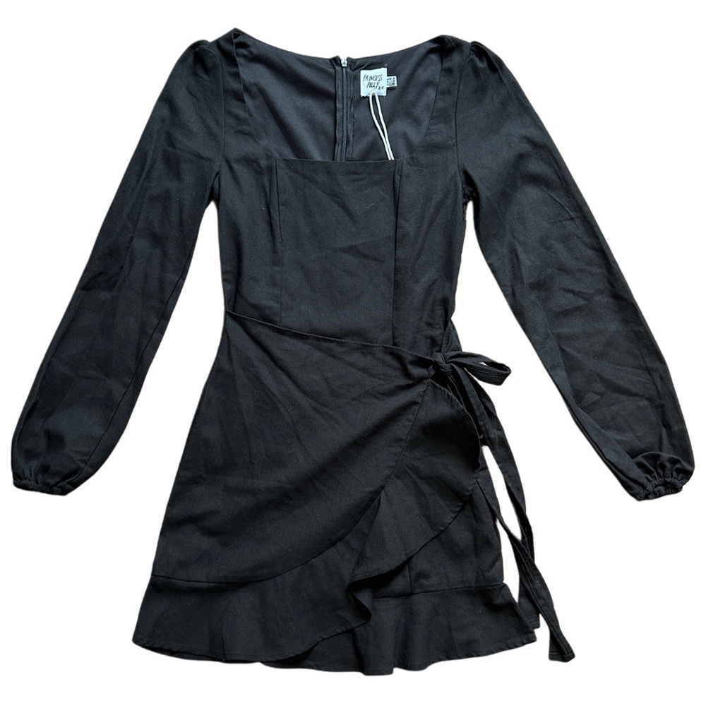 Princess Polly The Villa Faux Wrap Black Long Sleeve Mini Dress NWOT Size 2 - Picture 2 of 12
